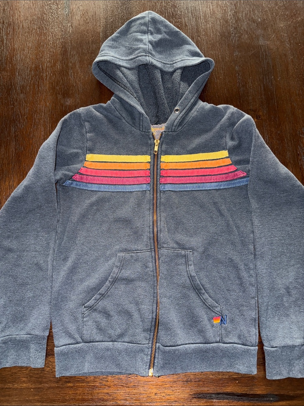Aviator Nation 5 Stripe Charcoal Hoodie Size 12 #2